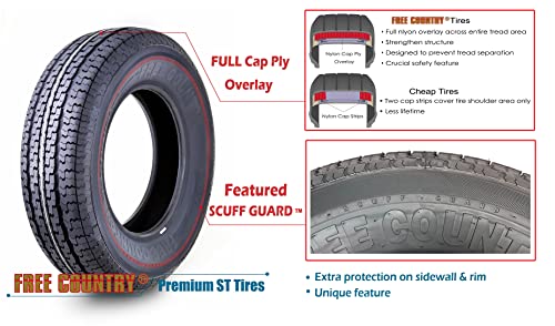 GRAND RIDE Set 2 FREE COUNTRY PremiumTrailer Tires ST 205/75R15 8PR/Load Range D w/Scuff Guard 8mm Tread Depth