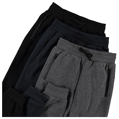 PURE CHAMP 3Pk Boys Sweatpants Fleece Athletic Workout Kids Clothes Boys Joggers with Zipper Pocket and Drawstring Size 4-20 (SET2 Size 6/7)