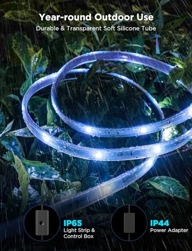 Govee Outdoor LED Strip Lights Waterproof 98.4ft, Christmas Decorations, WiFi RGBIC Outdoor LED Strip Lights Work with Alexa, App Control Outdoor Lights, Smart Outdoor Lights, 1 Continuous Strip