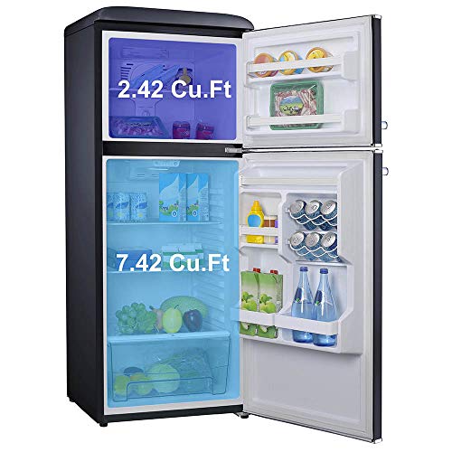 Galanz GLR10TBKEFR Retro Refrigerator with Top Freezer Frost Free, Dual Door Fridge, Adjustable Electrical Thermostat Control, 10 cu ft, Black