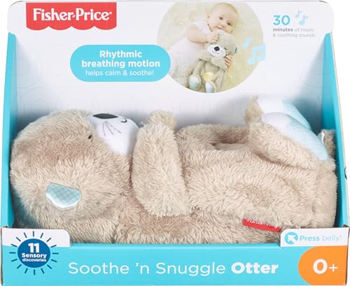 Fisher-Price Baby Sound Machine Soothe 'n Snuggle Otter Portable Plush Baby Toy with Sensory Details Music Lights & Rhythmic Breathing Motion (Amazon Exclusive)