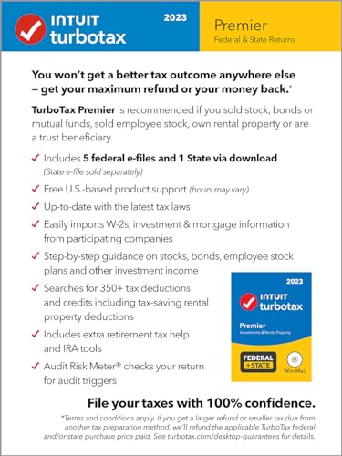 TurboTax Premier 2023 Tax Software, Federal & State Tax Return [Amazon Exclusive] [PC/MAC Disc]