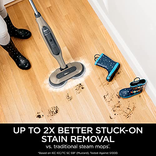 Shark S7001 Mop Scrub & Sanitize at The Same Time, Designed for Hard Floors, with 4 Dirt Grip Soft Scrub Washable Pads, 3 Steam Modes & LED Headlights, Gold (Renewed)