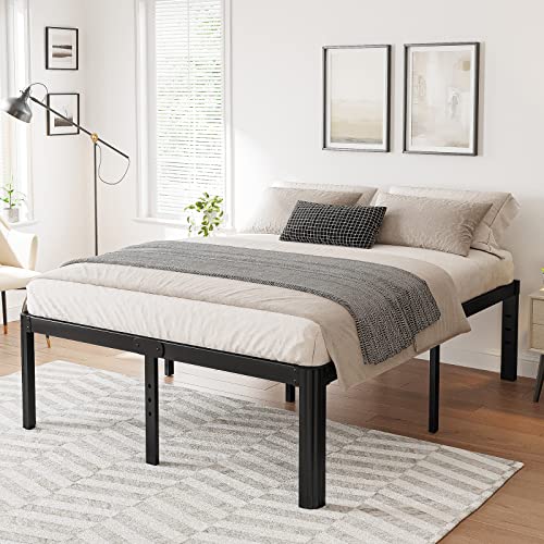 Hunlostten 18in High Queen Bed Frame No Box Spring Needed, Heavy Duty Metal Platform Bed Frame Queen Size with Round Corners, Easy Assembly, Noise Free, Black