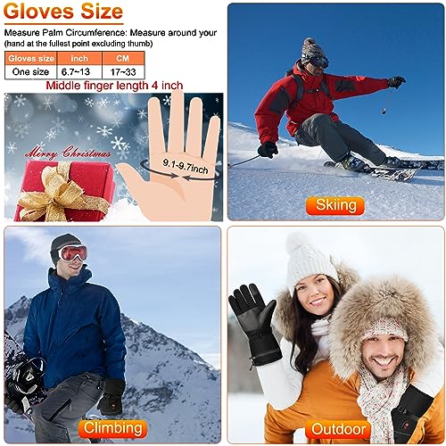 Heated Gloves for Men Women,Electric Heated Gloves Camping Hand Warmers Winter Warm Touchscreen Gloves - Battery Powered Waterproof Gloves Windproof Gloves for Outdoor Cycling Skiing Hiking Working