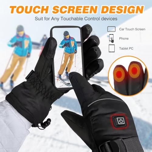 Heated Gloves for Men - Rechargeable Electric Battery Heated Gloves for Men and Women Touchscreen Winter Thermal Glove with 3 Heating Levels Waterproof Heated Gloves for Hunting Fishing Skiing Hiking