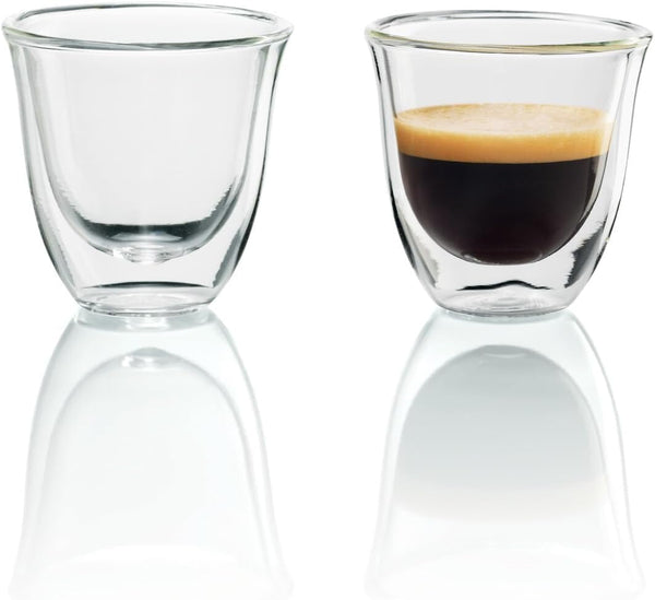 De'Longhi DeLonghi Double Walled Thermo Espresso Glasses, Set of 2, Regular, Clear, 90 milliliters