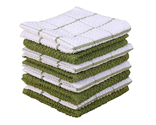AMOUR INFINI Terry Dish Cloths Super Absorbent Cleaning Cloths Set of 8 Kitchen Dish Towels Green Dishcloths for Washing Drying Dishes (12x12 Inch)