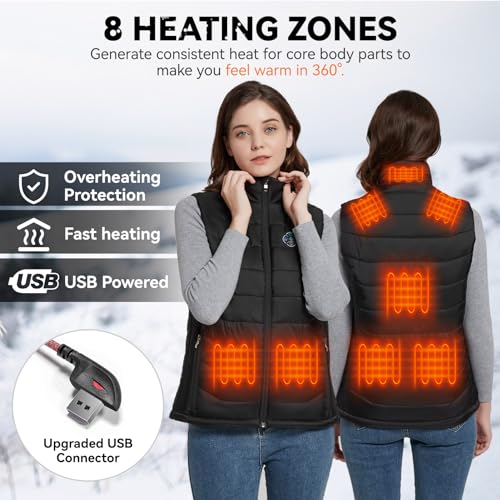 KOVNLO Womens Heated Vest, 4 in 1 Smart Controller, Lights-out Design, Lightweight Heating Vest (Battery Pack Not Included)