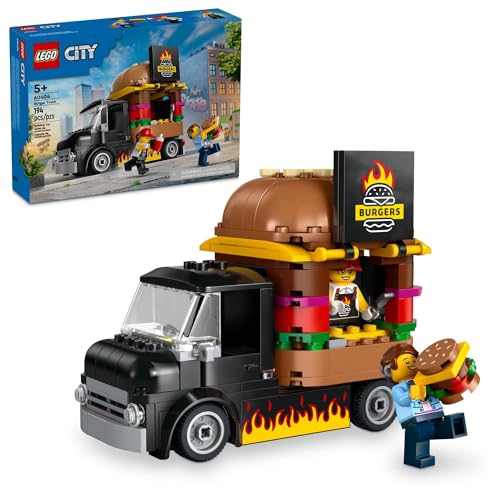 LEGO City Burger Truck Toy Building Set, Fun Gift for Kids Ages 5 Plus, Burger Van and Kitchen Playset, Vendor Minifigure and Accessories, Imaginative Pretend Play for Boys and Girls, 60404