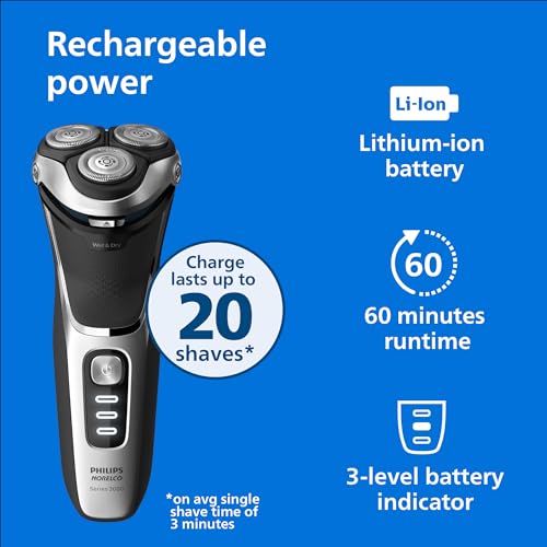 Philips Norelco Shaver 3800, Rechargeable Wet & Dry Shaver with Pop-up Trimmer, Charging Stand and Storage Pouch, Space Gray, S3311/85
