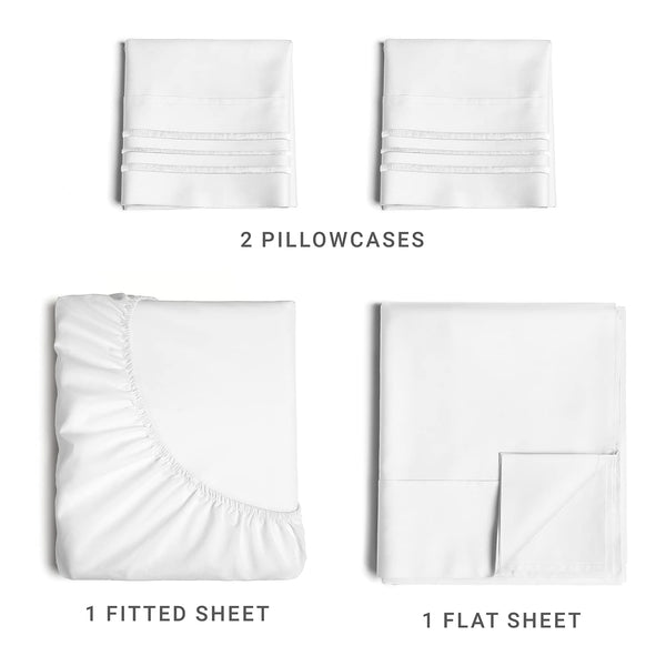 Queen Size 4 Piece Sheet Set - Comfy Breathable & Cooling Sheets - Hotel Luxury Bed Sheets for Women & Men - Deep Pockets, Easy-Fit, Extra Soft & Wrinkle Free Sheets - White Oeko-Tex Bed Sheet Set
