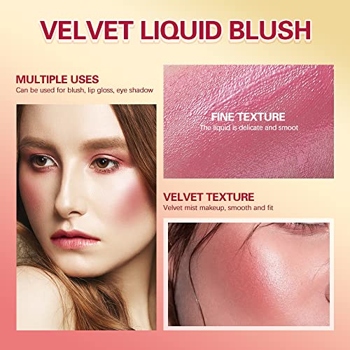 Velvet Liquid Blush, Liquid Blush for Cheeks, Cream Blush for Cheeks, Blush Liquid Makeup, Rare Beauty Soft Pinch Liquid Blush, Natural Long Lasting Face Cream Blush Makeup, Skin Tint Blush (#3)