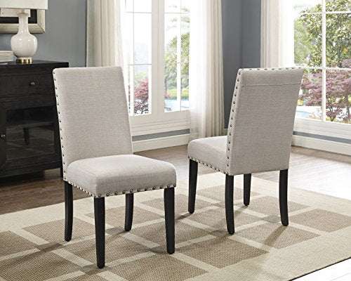 Roundhill Furniture Biony Tan Fabric Dining Chairs with Nailhead Trim, Set of 2, Brown, Tan