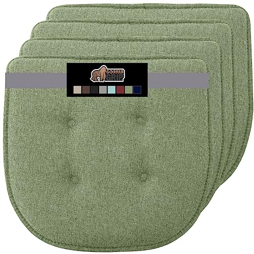 Gorilla Grip Tufted Memory Foam Chair Cushions, Set of 4 Comfortable Pads for Dining Room, Slip Resistant Backing, Washable Kitchen Table, Office Chairs, Computer Desk Seat Pad Cushion, 16x17 Sage