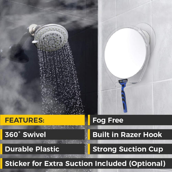HONEYBULL Shower Mirror Fogless for Shaving - with Suction, Razor Holder & Swivel, Small Mirror, Accessories, Bathroom Holds Razors (White)…