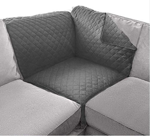 Sofa Shield Patented Sectional Slip Cover, Large Cushion Protector, Reversible Stain and Dog Tear Resistant Slipcover, Quilted Microfiber 30x30” Seat, Washable Covers for Dogs Pets Kids, Charcoal