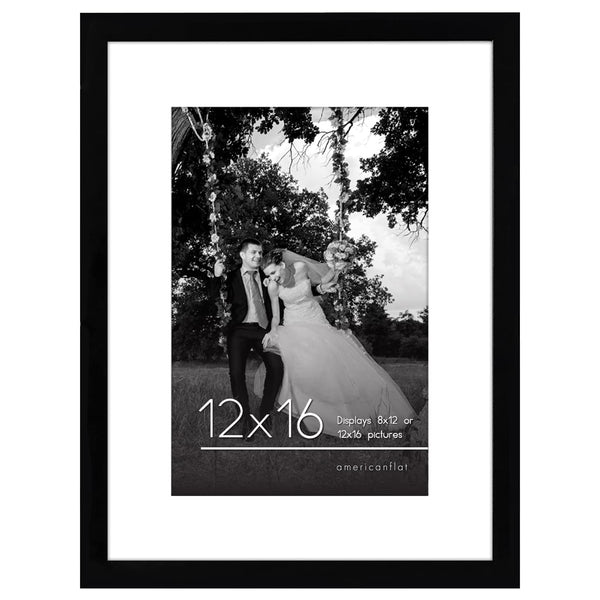 Americanflat 12x16 Picture Frame in Black - Use as 8x12 Picture Frame with Mat or 12x16 Frame Without Mat - Engineered Wood with Shatter Resistant Glass - Horizontal and Vertical Formats for Wall
