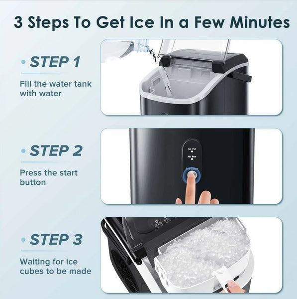 Nugget Countertop Ice Maker with Soft Chewable Ice, 34Lbs/24H, Pebble Portable Ice Machine with Ice Scoop, Self-Cleaning, One-Click Operation, for Kitchen,Office Stainless Steel Silver