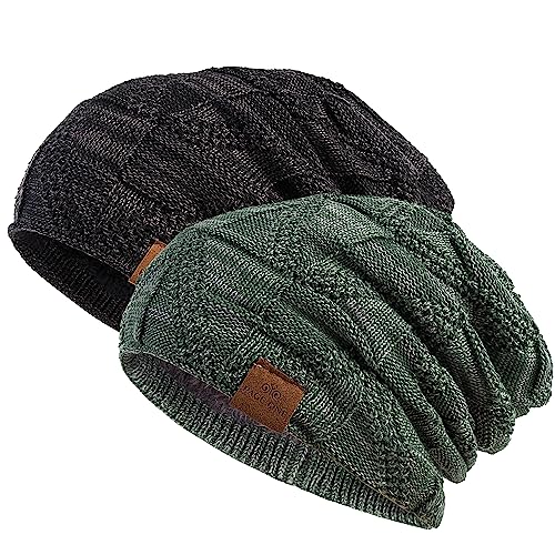 PAGE ONE Mens Winter Slouchy Beanie Warm Fleece Lined Skull Cap Baggy Cable Knit Hat…
