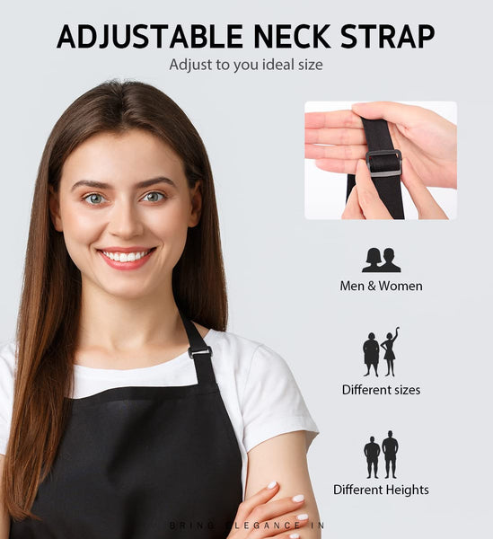 Syntus 2 Pack Adjustable Bib Apron Waterdrop Resistant with 2 Pockets Cooking Kitchen Aprons for Women Men Chef, Black