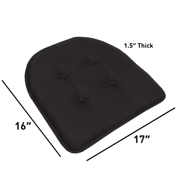 Sweet Home Collection Chair Cushion Memory Foam Pads Tufted Slip Non Skid Rubber Back U-Shaped 17" x 16" Seat Cover, 6 Count (Pack of 1), Black