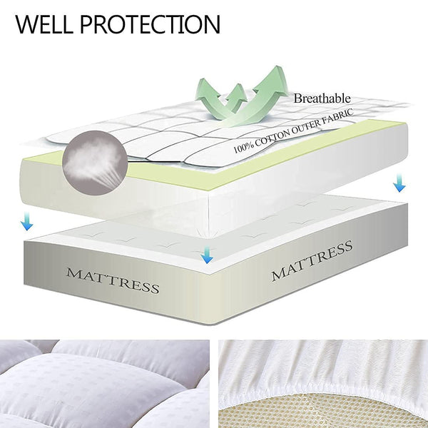 EASELAND Queen Size Mattress Pad Pillow Top Mattress Cover Quilted Fitted Mattress Protector Cotton Top Stretches up 8-21" Deep Pocket Cooling Mattress Topper (60x80 inch, White)