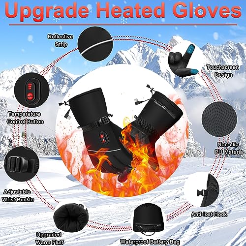 Heated Gloves for Men Women,Electric Heated Touchscreen Warm Gloves for Arthritis,Battery Powered Waterproof Windproof Ski Camping Gloves for Winter Outdoor Camping Cycling Skiing Hiking Working
