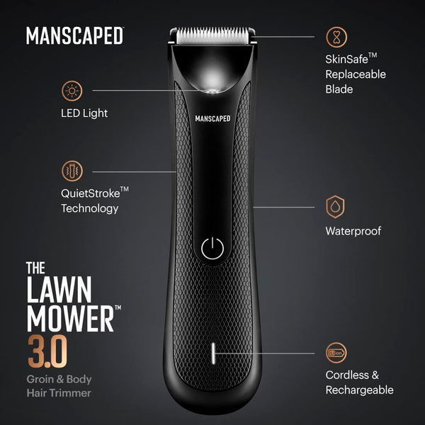 MANSCAPED® Electric Groin Hair Trimmer, The Lawn Mower™ 3.0, Replaceable Ceramic Blade Heads, Waterproof Wet/Dry Clippers, Standing Recharge Dock, Ultimate Male Body Hair Razor