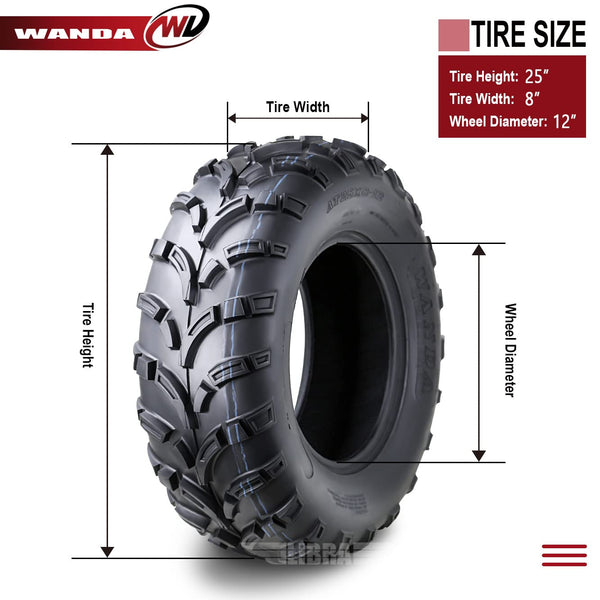 Set of 2 New WANDA ATV/UTV Tires 25x8-12 /6PR P373-10243