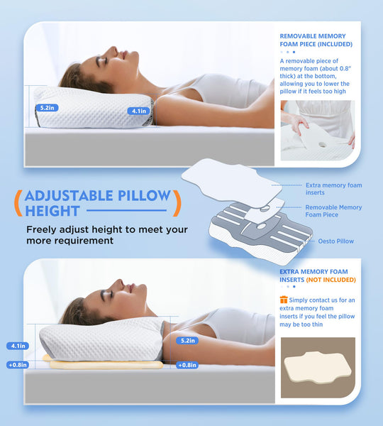 Osteo Cervical Pillow for Neck Pain Relief, Hollow Design Odorless Memory Foam Pillows with Cooling Case, Adjustable Orthopedic Bed Pillow for Sleeping, Contour Support for Side Back Sleepers