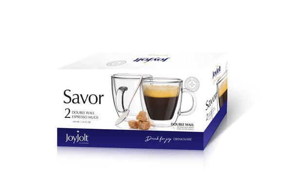 JoyJolt Savor Double Wall Insulated Glasses Espresso Mugs (Set of 2) - 5.4-Ounces