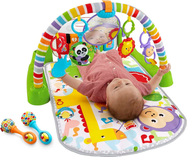 Fisher-Price Baby Playmat Deluxe Kick & Play Piano Gym & Maracas with Smart Stages Learning Content,5 Linkable Toys & 2 Soft Rattles (Amazon Exclusive)