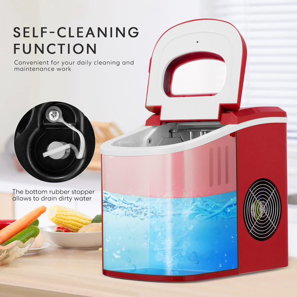 VIVOHOME Electric Portable Compact Countertop Automatic Ice Cube Maker Machine with Hand Scoop and Self Cleaning Function 26lbs/Day Red