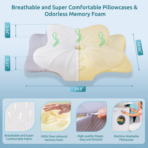 DONAMA Cervical Pillow for Neck and Shoulder,Contour Memory Foam Pillow,Ergonomic Neck Support Pillow for Side Back Stomach Sleepers with Pillowcase