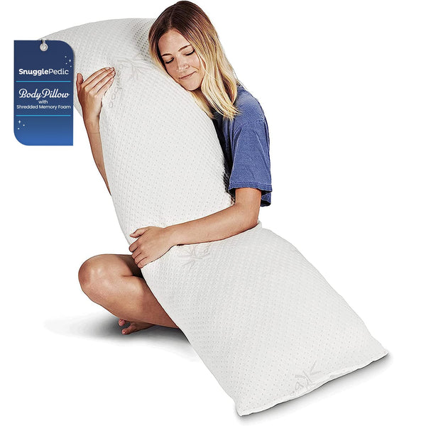 Snuggle-Pedic Body Pillow for Adults - White Pregnancy Pillows w/Shredded Memory Foam - Firm Maternity Side Sleeper Pillow for Adults - Long Cuddle Pillow for Bed - 20x54 Full Body Pillow