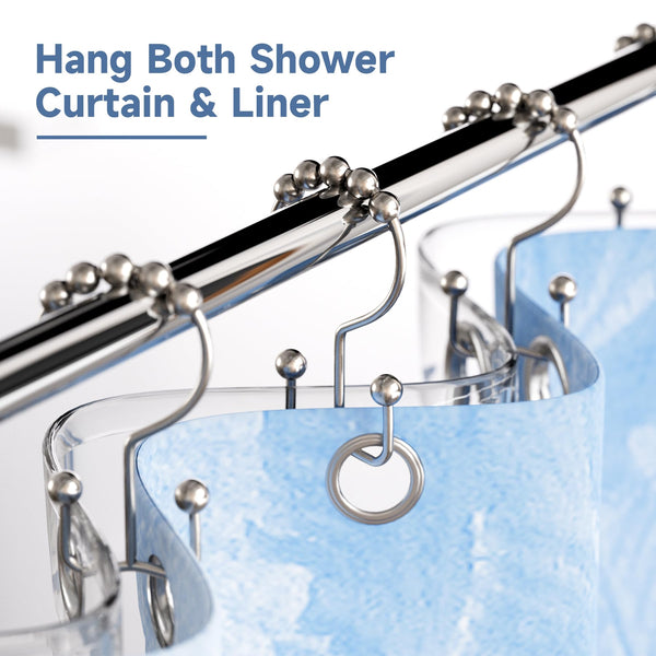 Titanker Shower Curtain Hooks, Shower Curtain Rings Rust Proof Metal Double Glide Shower Hooks Rings for Bathroom Shower Rods Curtains, Set of 12 Hooks - Nickel