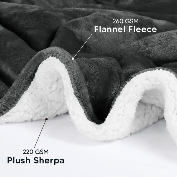 Utopia Bedding Sherpa Blanket Queen Size [Grey, 90x90 Inches] - 480GSM Thick Warm Plush Fleece Reversible Blanket for Bed, Sofa, Couch, Camping and Travel