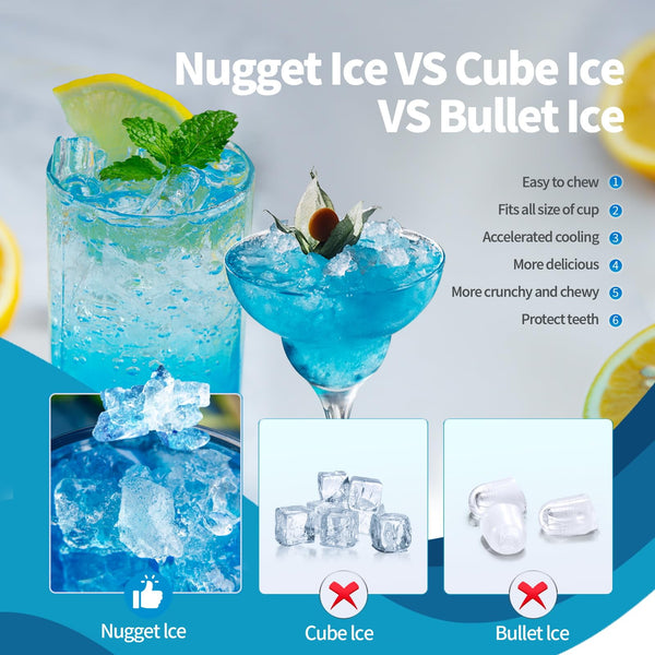 Nugget Countertop Ice Maker with Soft Chewable Ice, 34Lbs/24H, Pebble Portable Ice Machine with Ice Scoop, Self-Cleaning, One-Click Operation, for Kitchen,Office Stainless Steel Silver