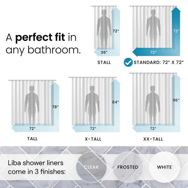 LiBa Bathroom Shower Curtain-Liner - Waterproof Plastic Shower Curtain Premium PEVA Non-Toxic Shower-Liner with Rust Proof Grommets Clear 8G Heavy Duty Bathroom Accessories 72x72