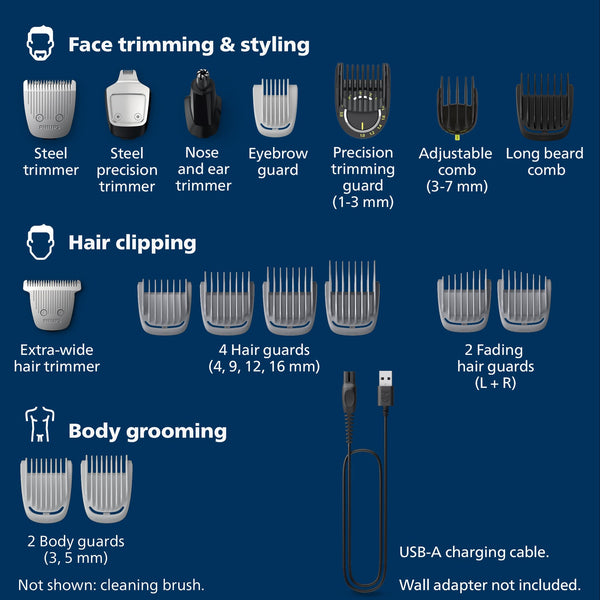 Philips Norelco Multigroom Series 7000, Mens Grooming Kit with Trimmer for Beard, Head, Hair, Body, Groin, and Face - NO Blade Oil Needed, MG7910/49