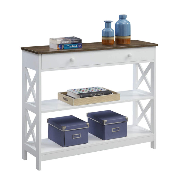 Convenience Concepts Oxford 1 Drawer Console Table with Shelves, Driftwood/White