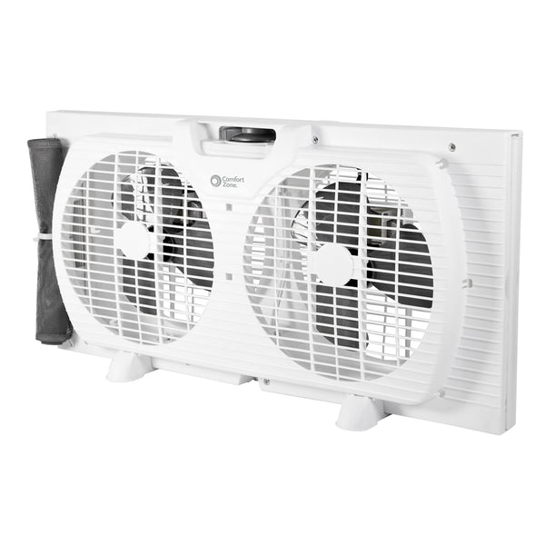 Comfort Zone 9" Twin Window Fan, 3-Speeds with Quiet Setting, Reversible Airflow Control, Expandable, Ideal for Home, Kitchen, Bedroom & Office, CZ319WT2