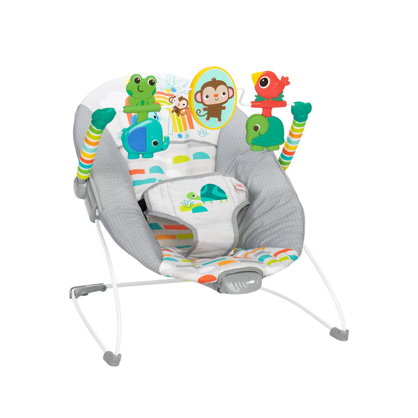 Bright Starts Playful Paradise Comfy Baby Bouncer Seat with Soothing Vibration and Toys, Unisex, 0-6 Months