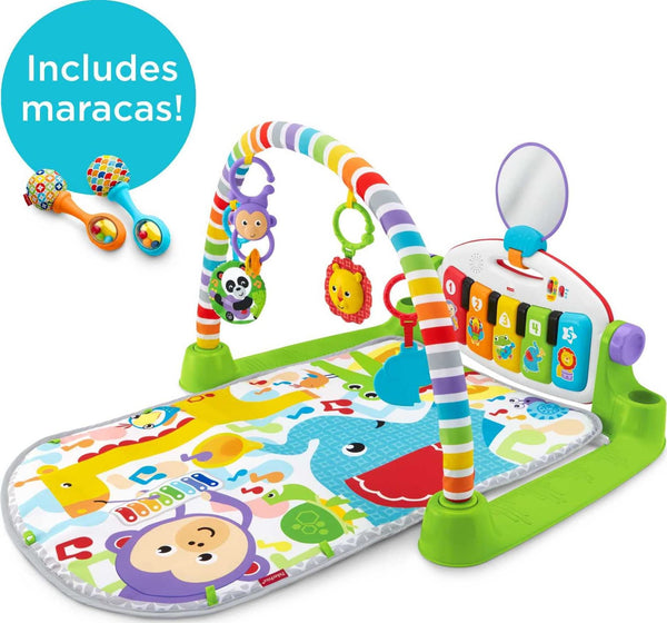 Fisher-Price Baby Playmat Deluxe Kick & Play Piano Gym & Maracas with Smart Stages Learning Content,5 Linkable Toys & 2 Soft Rattles (Amazon Exclusive)