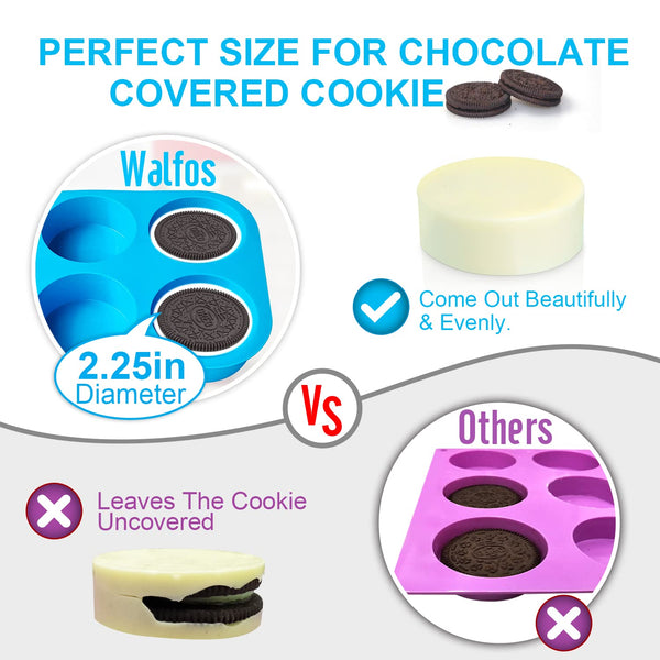 Walfos Oreo Molds Silicone, Non-Stick Oreo Cookie Mold, Round Chocolate Covered Oreos Mold for Candy, Cookies, Pudding, Soap, Jello, Set of 4 (Blue/Green)