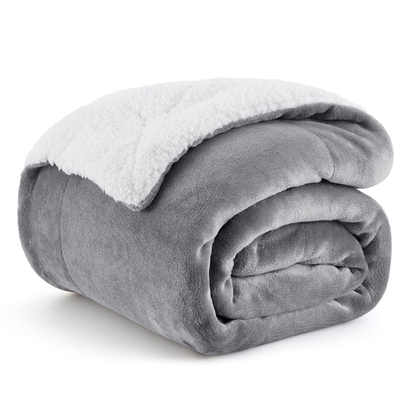 Bedsure Sherpa Fleece Throw Blanket for Couch - Thick and Warm Blanket for Winter, Soft and Fuzzy Throw Blanket for Sofa, Fall Throw Blanket, Grey, 50x60 Inches
