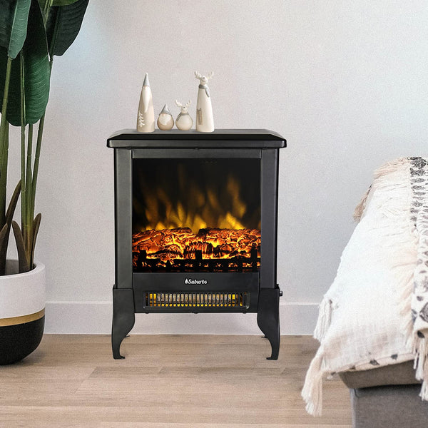 TURBRO Suburbs TS17 Compact Electric Fireplace Stove, 18” Freestanding Stove Heater with Realistic Flame - CSA Certified - Overheating Safety Protection - for Small Spaces - 1400W