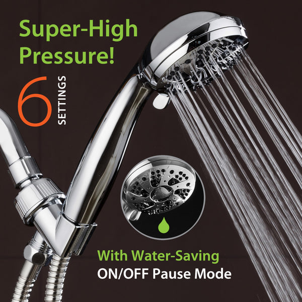 AquaDance High Pressure 6-Setting 3.5" Chrome Face Handheld Shower with Hose for the Ultimate Shower Experience! Officially Independently Tested to Meet Strict US Quality & Performance Standards!