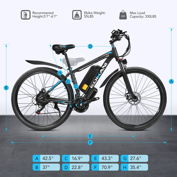 EXRBYKO 29” Electric Bike for Adults with 750W Brushless Motor 48V 15AH 720WH Battery, Up to 65 Miles 32MPH Mountain Ebike with 21-Speed Gears, IP7 Waterproof Electric Bicycle E Bike for Commuter